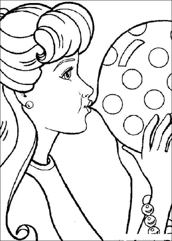 Barbie Is Blowing Up A Balloon Coloring Page